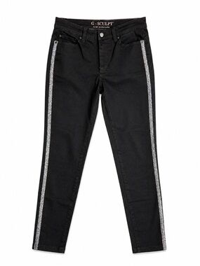 NWT! G-Sculpt by Giuliana 101 Skinny Jeans Black w/ Metallic Side Stripe Size: 6